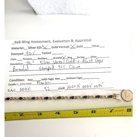 Striking Gold 925 Vermeil, Silver & Black Onyx Bracelet - Picture 15 of 16